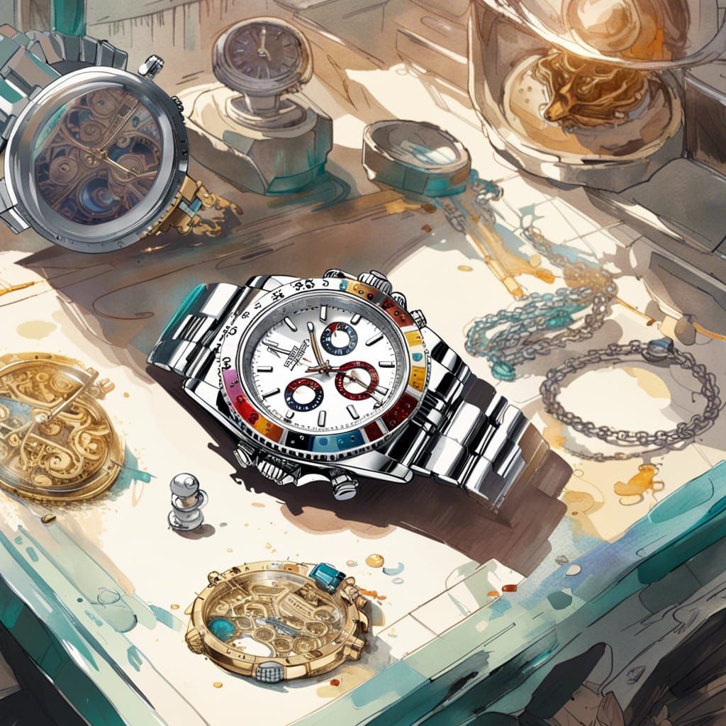 Rolex Watch Displayed with Jewelry in Hyperrealistic Photo