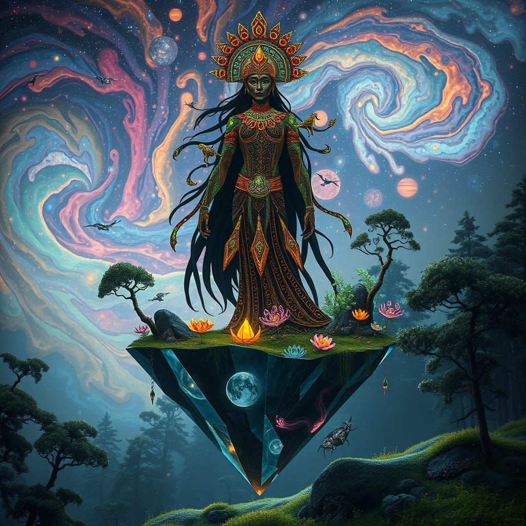 Mystical Shaman on Floating Island, Surreal Art