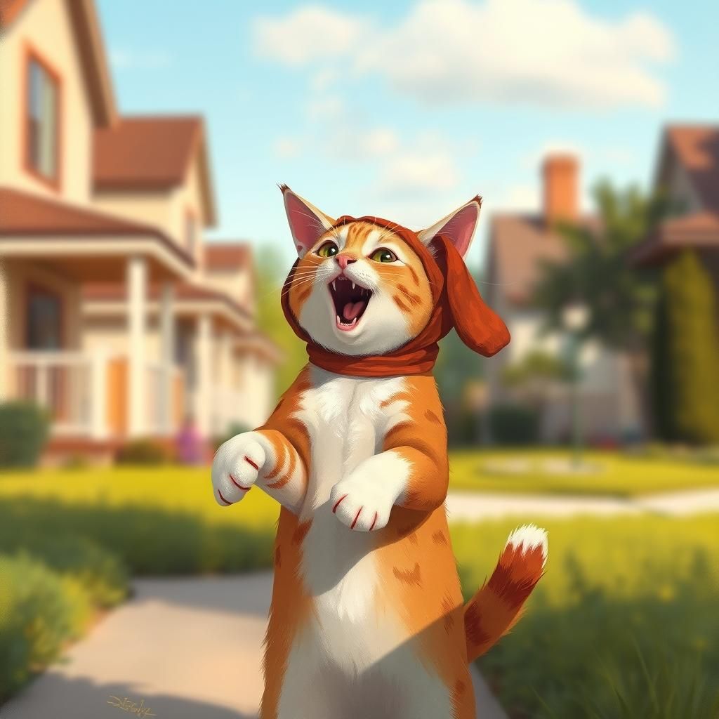 Cat in Dog Costume Barking: Whimsical Art