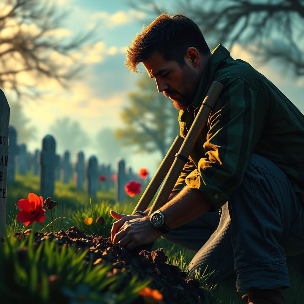 A Man Digs a Grave in Hyperrealistic Detail at a Breathtakin...