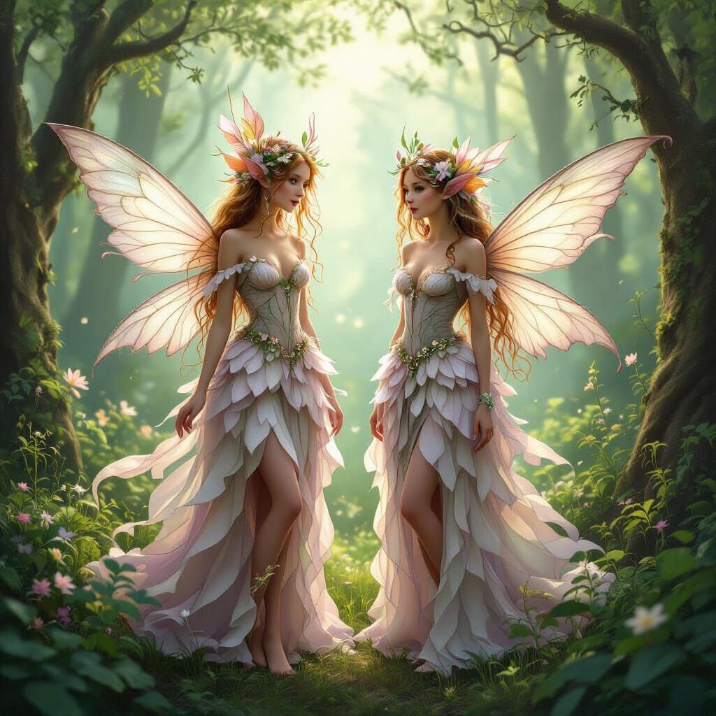 Ethereal Fairies in Lush Forest Setting