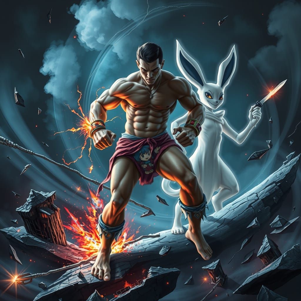 Epic Supernatural Battle in a Shattered Reality Landscape