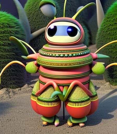 Cute Insect-Plant Creature in 3D Pixar Style