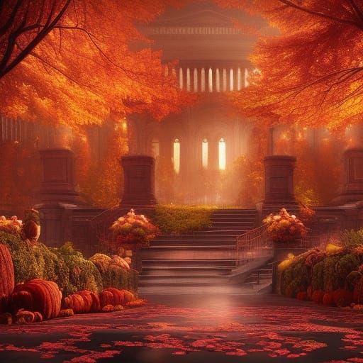 Autumn Court in Evening Light: Digital Matte Painting