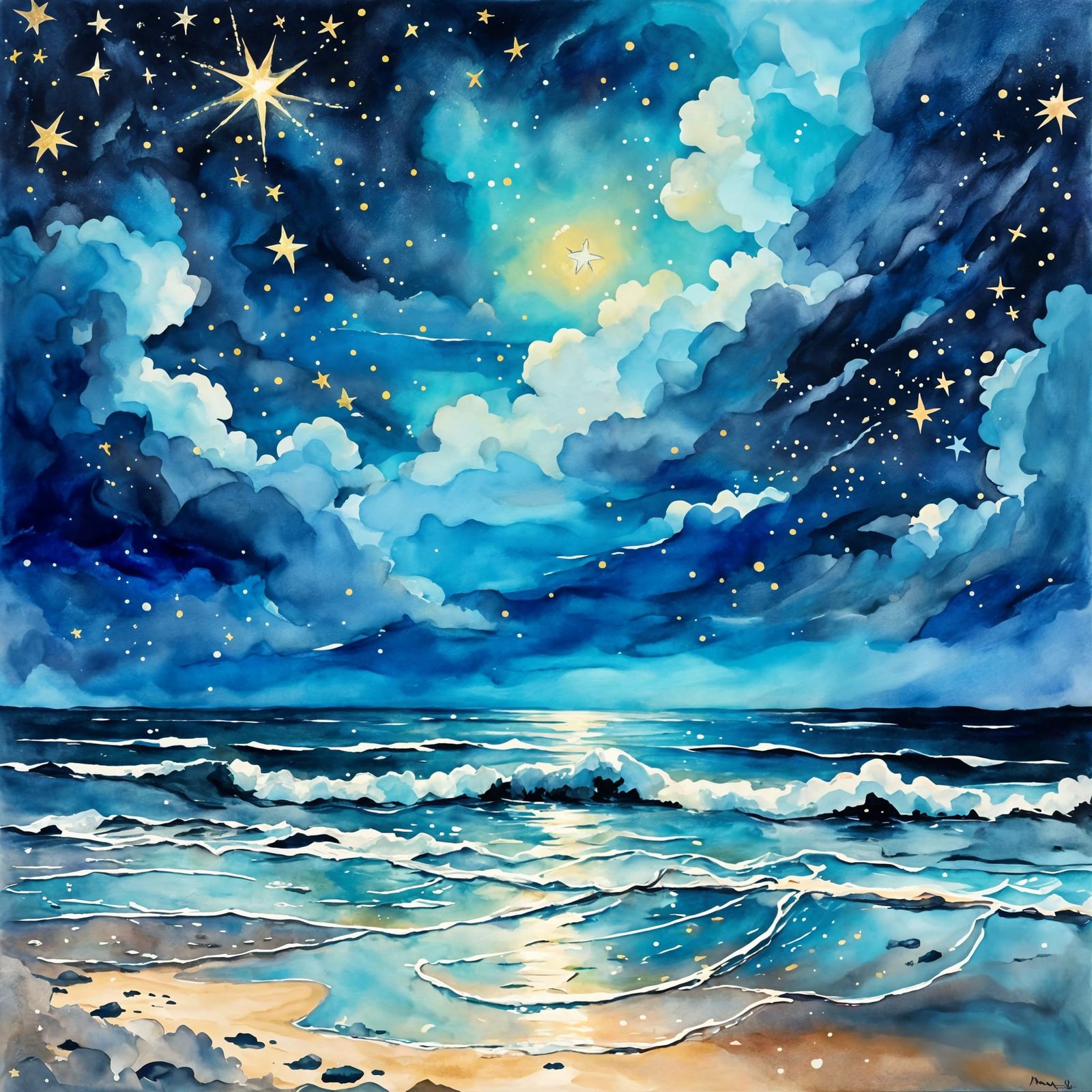 Ethereal Starry Sky Over Serene Beach
