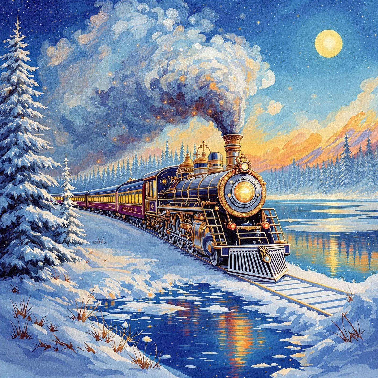 Winter Train in Van Gogh Style