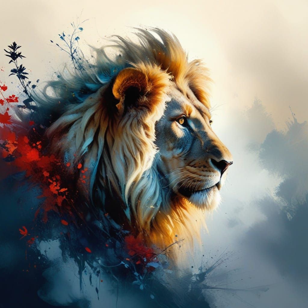 Regal Lion in Vibrant Autumn Masterpiece