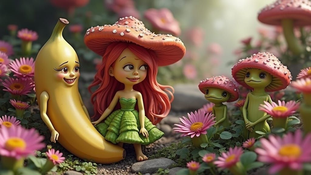 Banana Girl and Guava Woman in Fantasy Garden