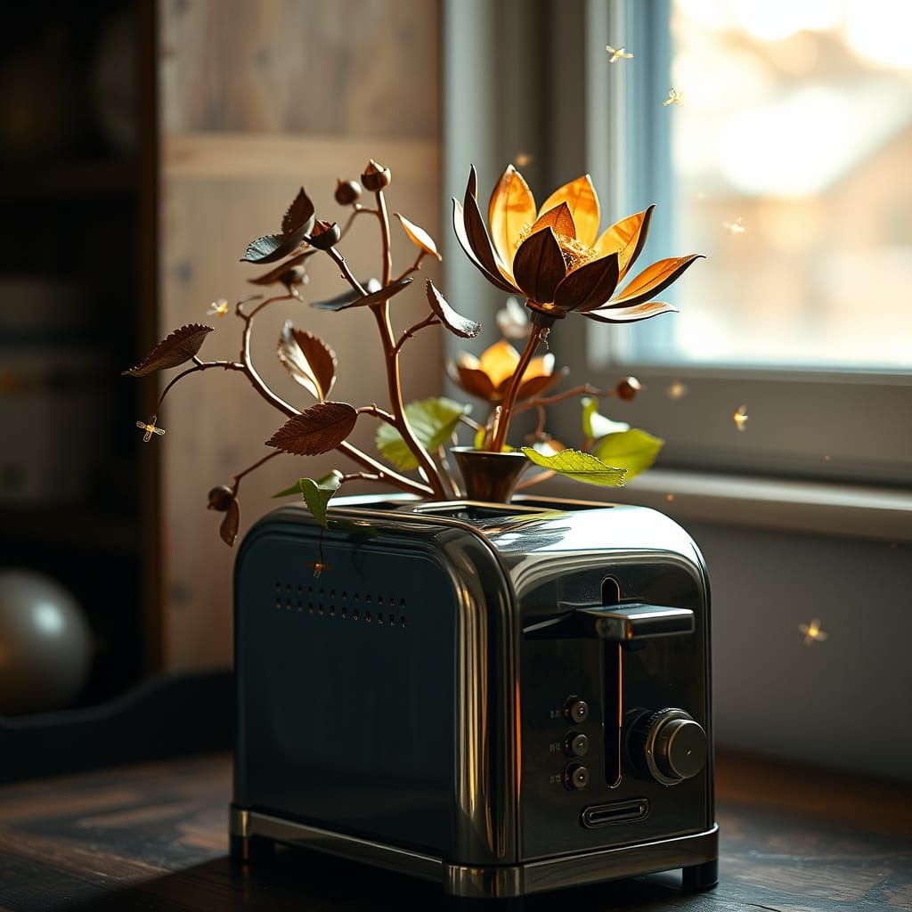 Steampunk Metal Flower in Vintage Toaster