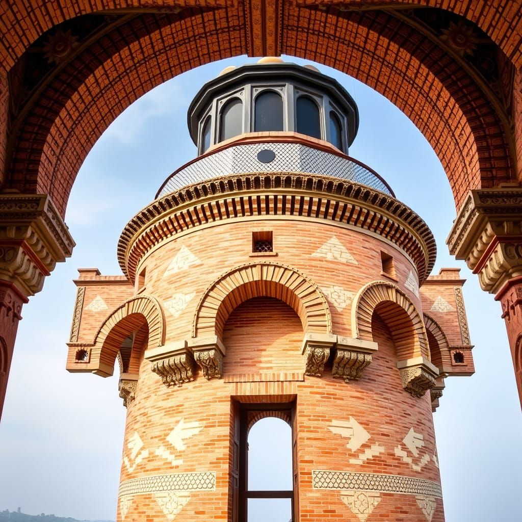 Mudejar Lighthouse with Intricate Brick and Tile Work