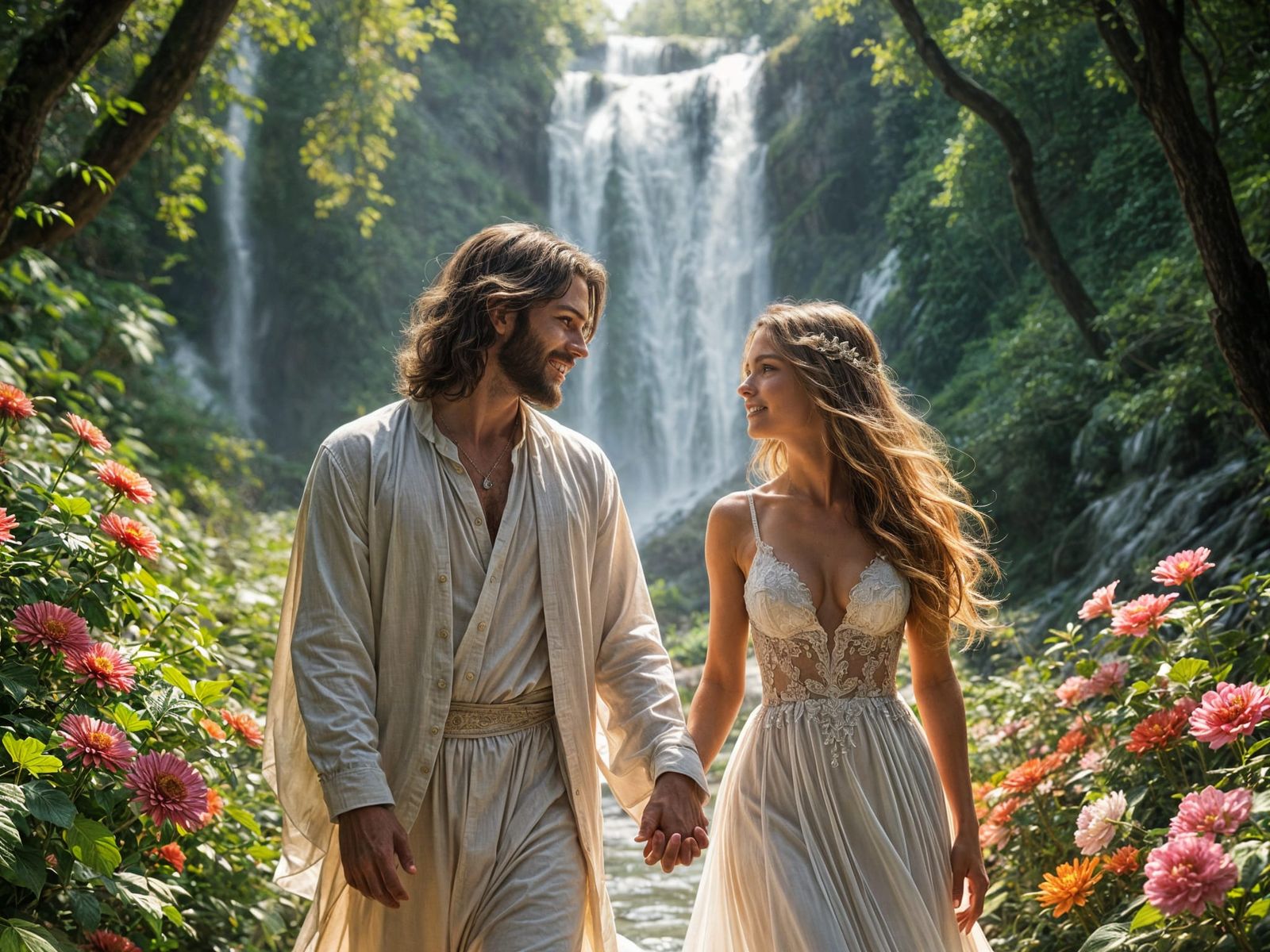 Jesus and Bride in Enchanting Forest Landscape