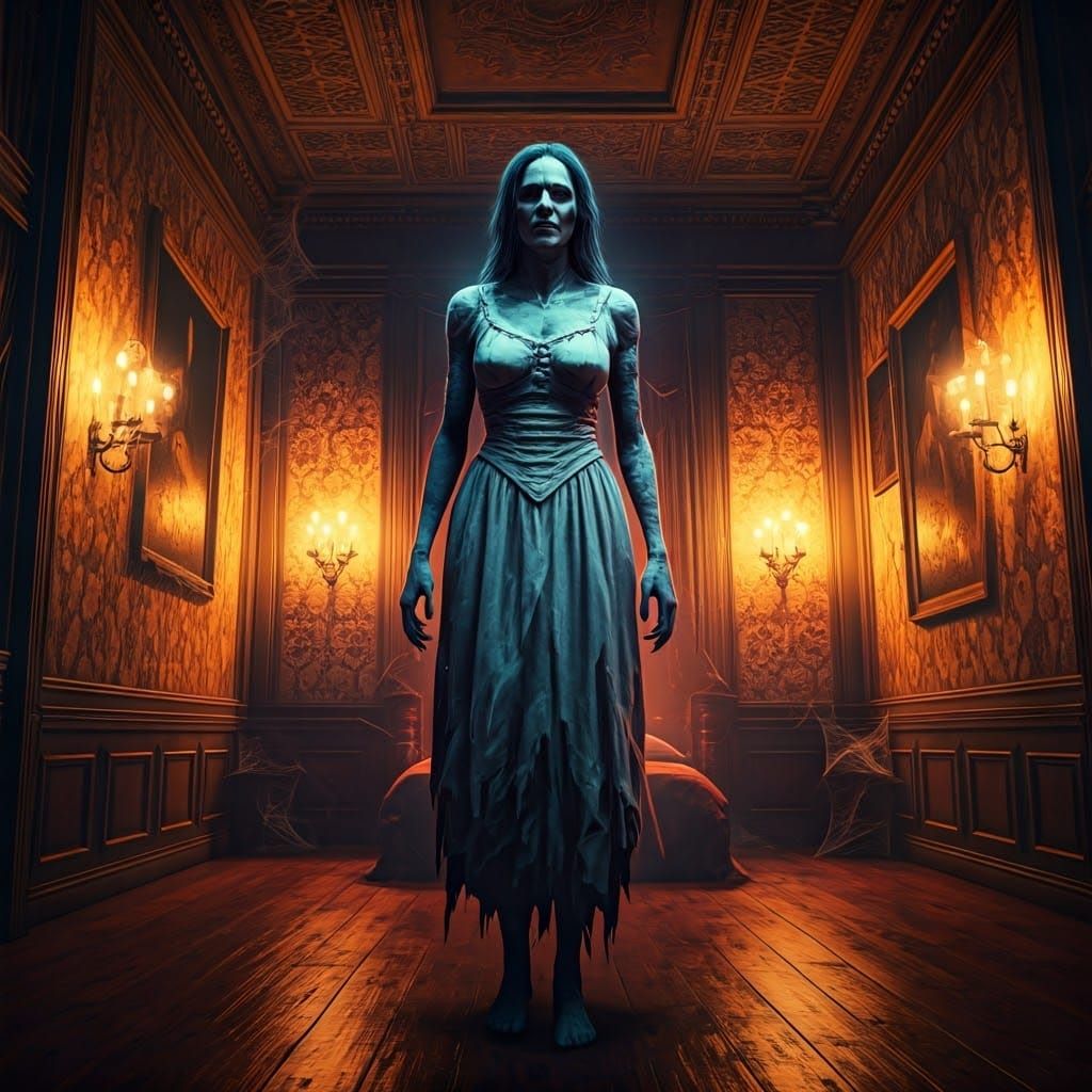 Ethereal Ghost in Victorian Bedroom, Fantasy Art