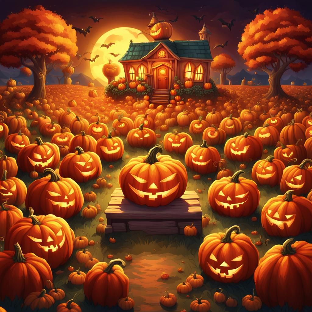 Pumpkin Lord's Army in Storybook Art Style