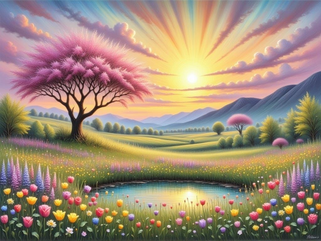 Vibrant Spring Morning in Soft Chalk Paintings