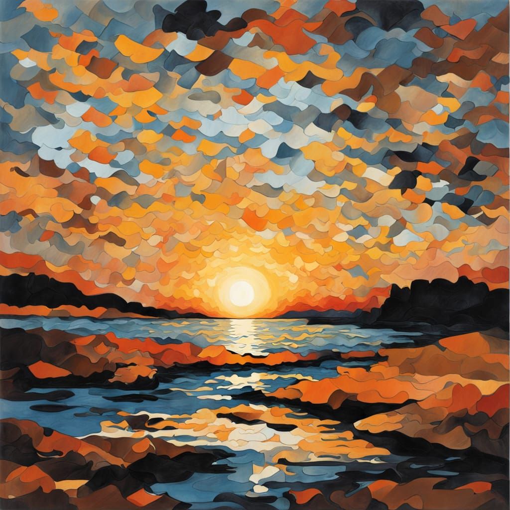Sunset Landscape in the Style of Georges Braque