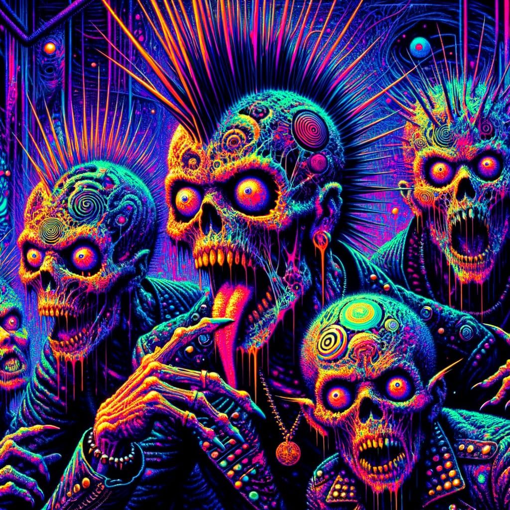 Psychedelic Punk Rock Zombies in Macabre Horror Style