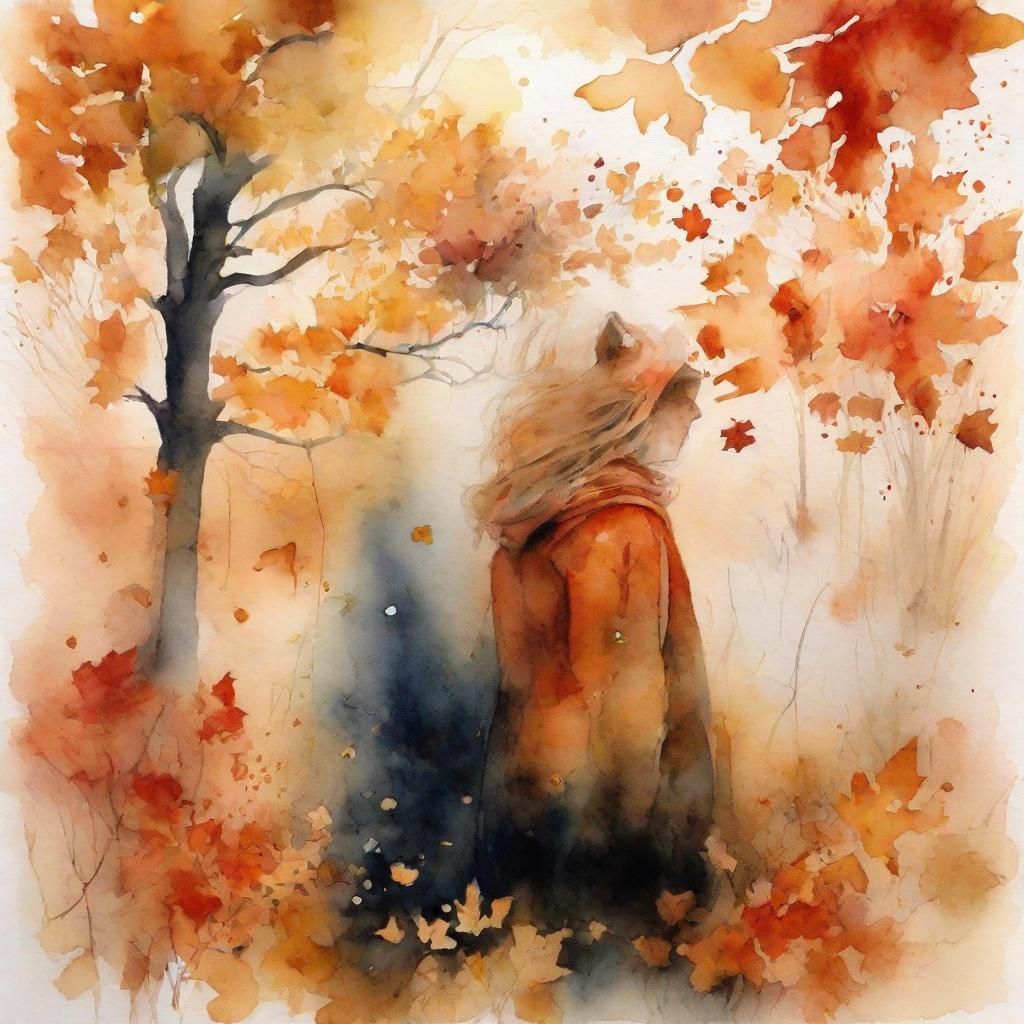 Fox in Autumn Orchard Watercolor Painting