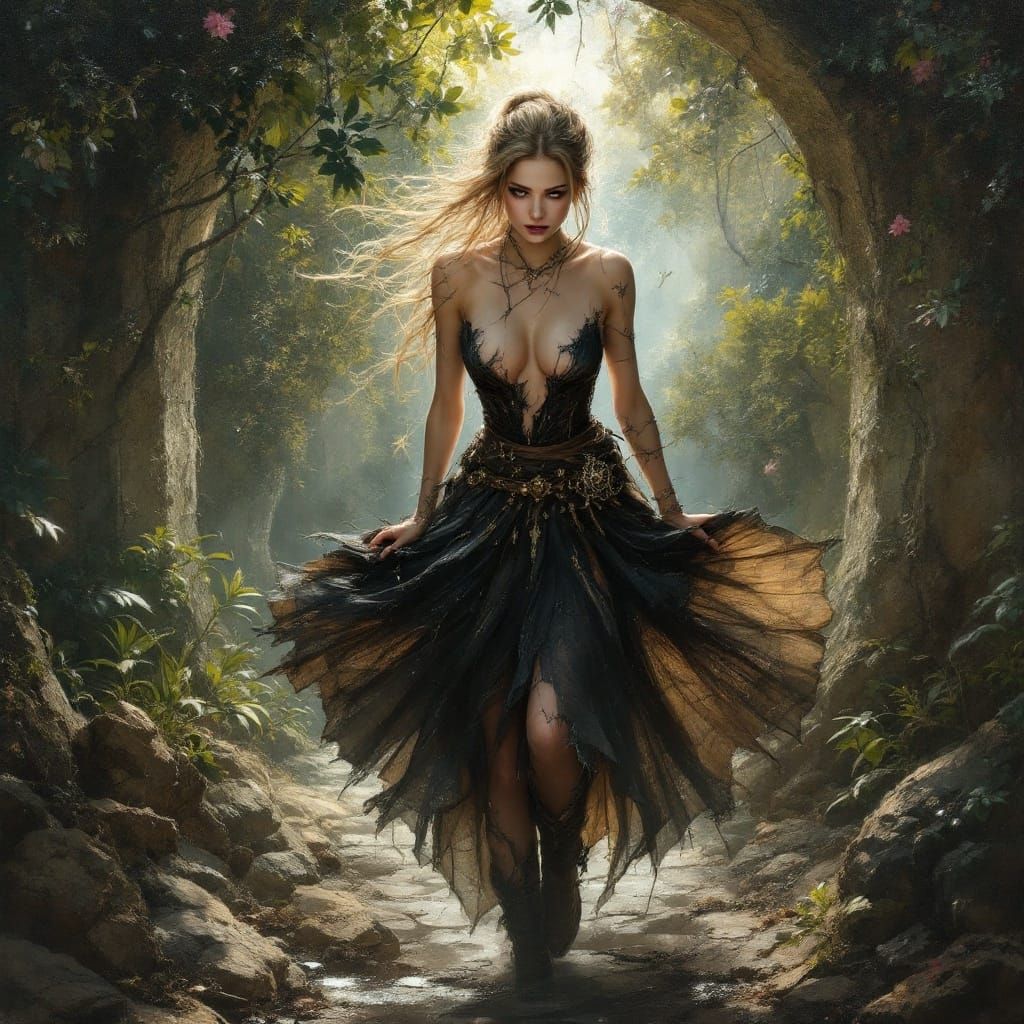 Princess in Torn Clothing with Dramatic Lighting