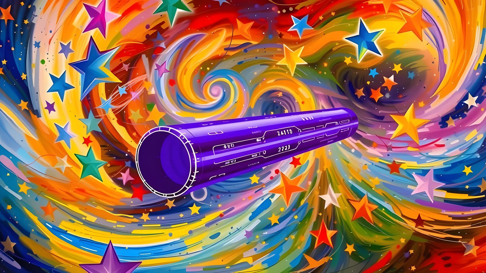 Surrealist Cosmos: Metallic Cylinder in Impasto Starscape