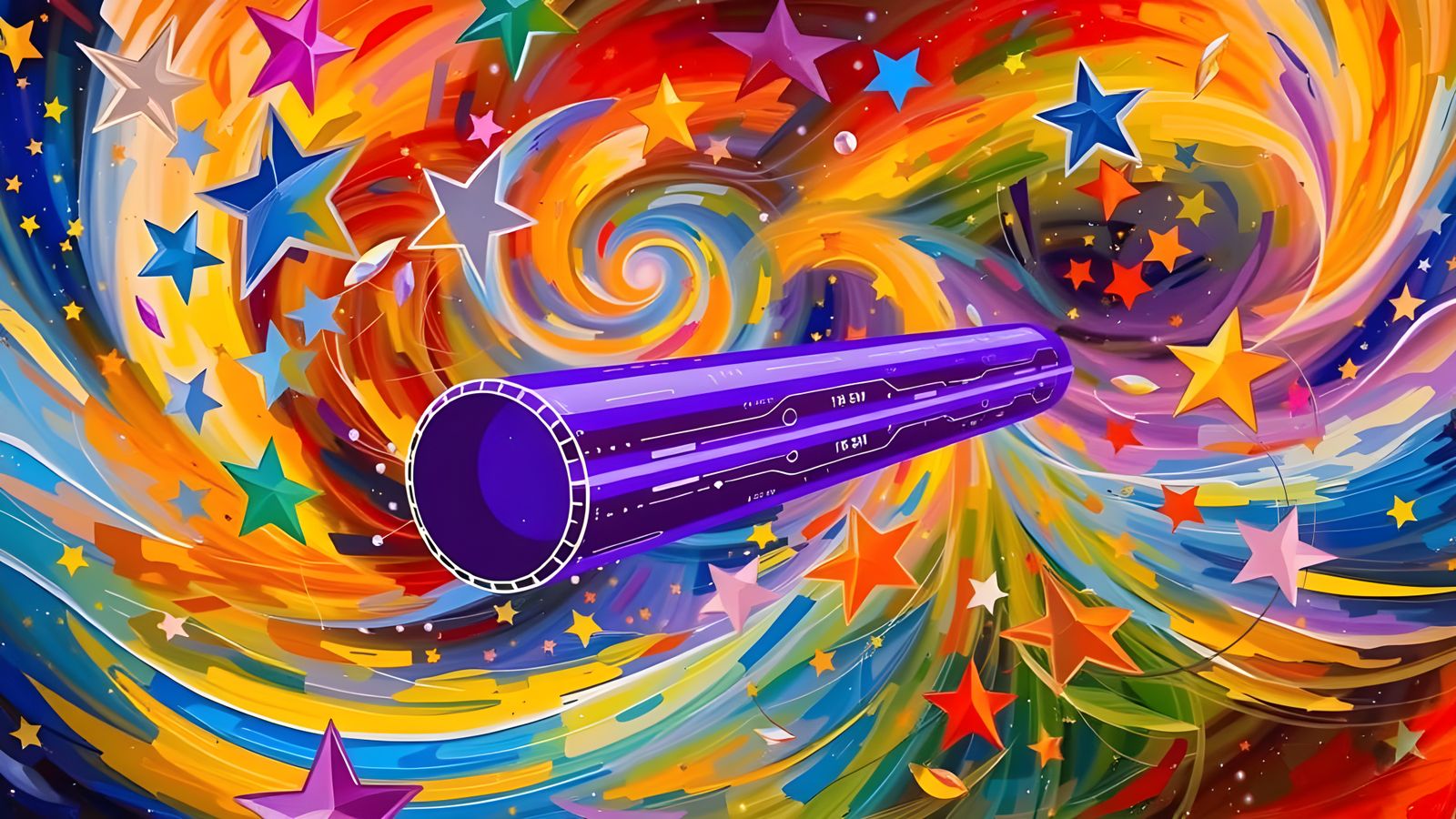 Dynamic Metallic Cylinder in Surreal Impasto Cosmos