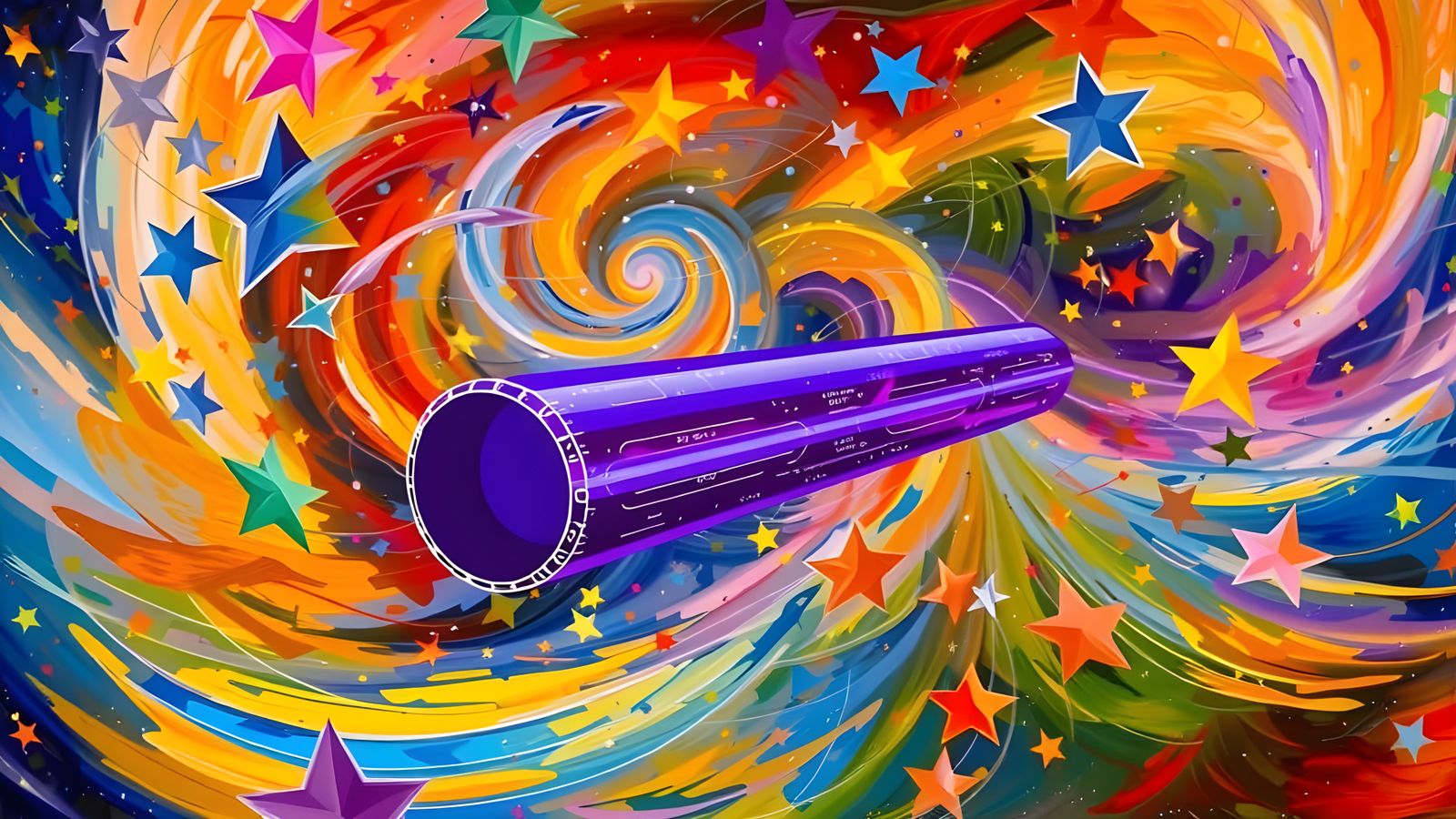 Metallic Cylinder Races Through Impasto Cosmos