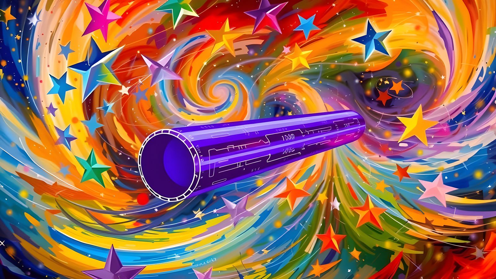 Vivid Cylinder with Circuit Art in Surrealist Cosmos
