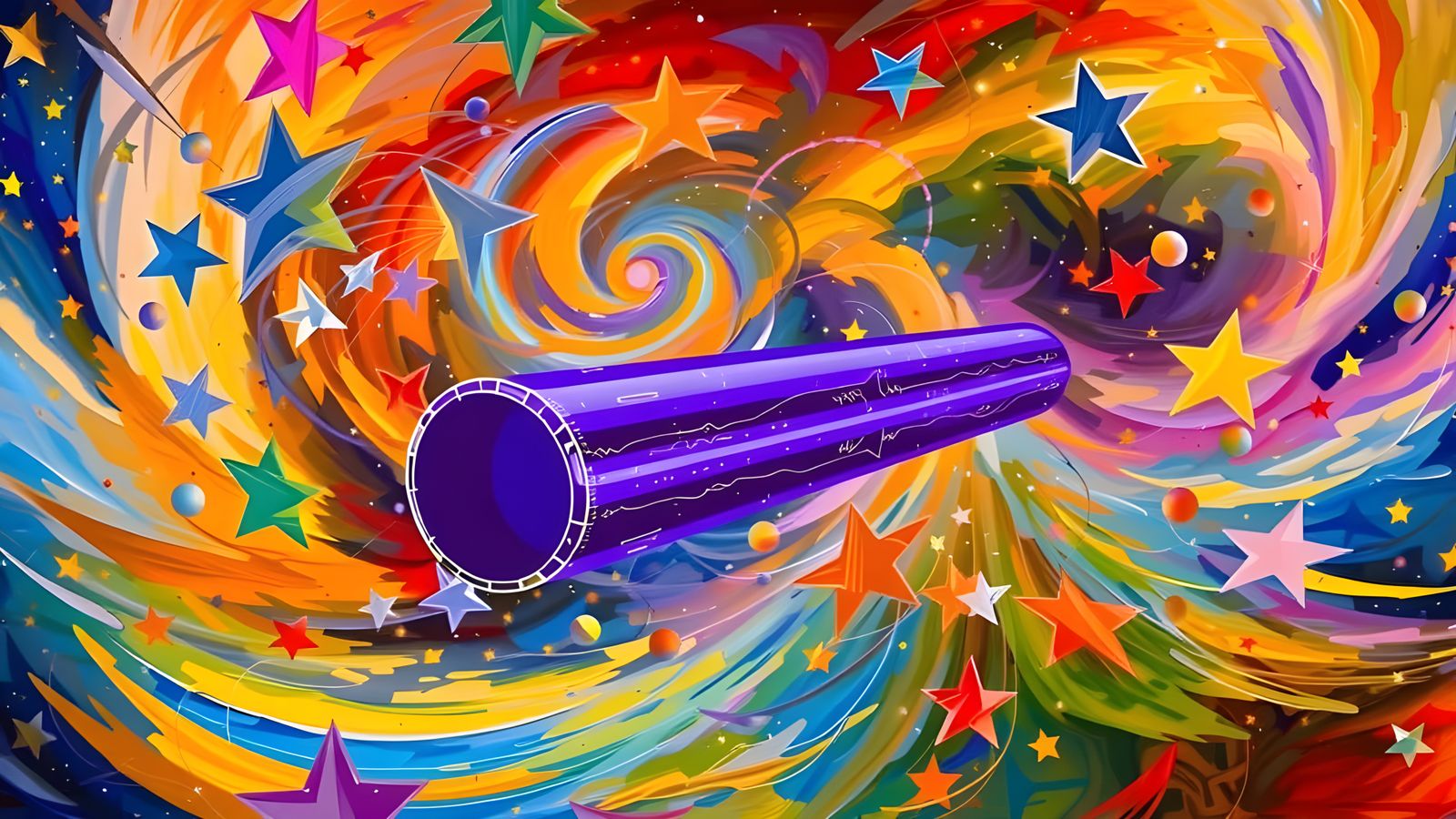 Spectacular Metallic Cylinder Soaring Through a Kandinsky Co...