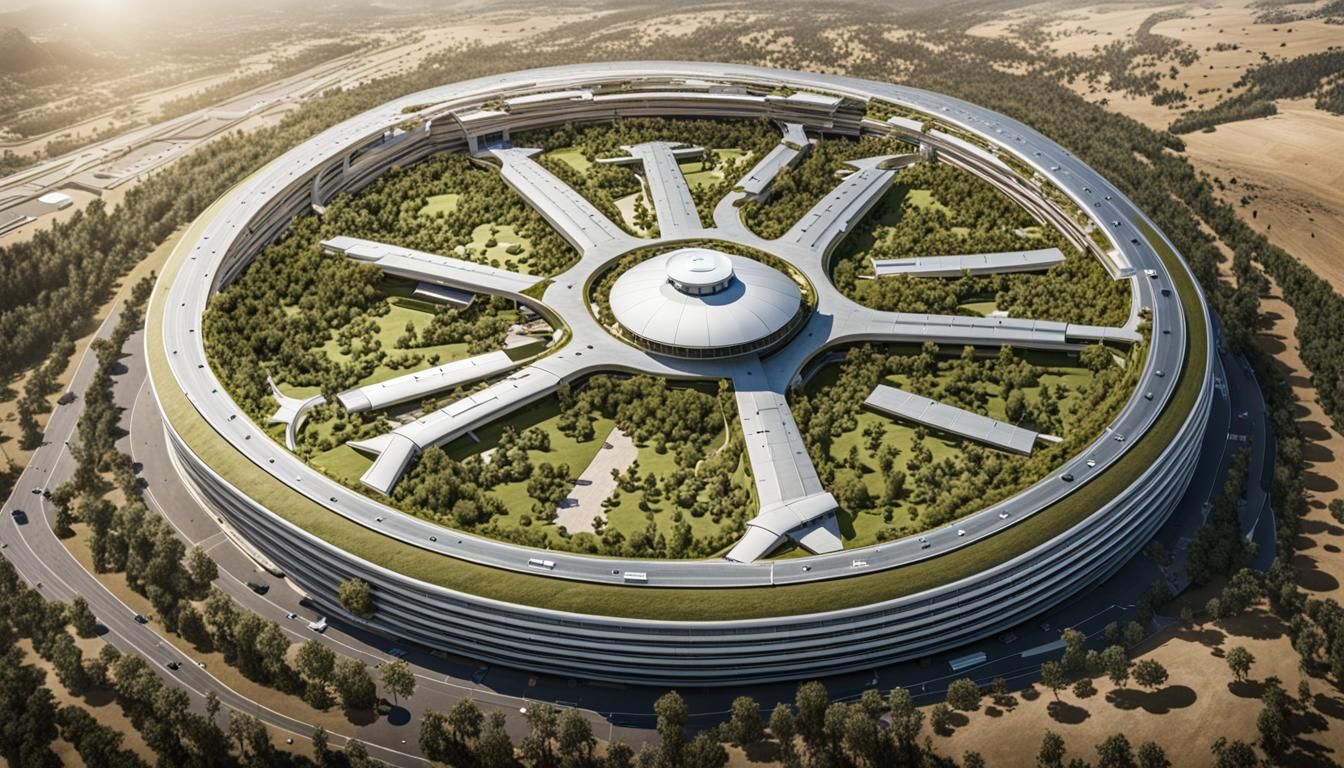 huge round airport around nature park in three levels in sty...