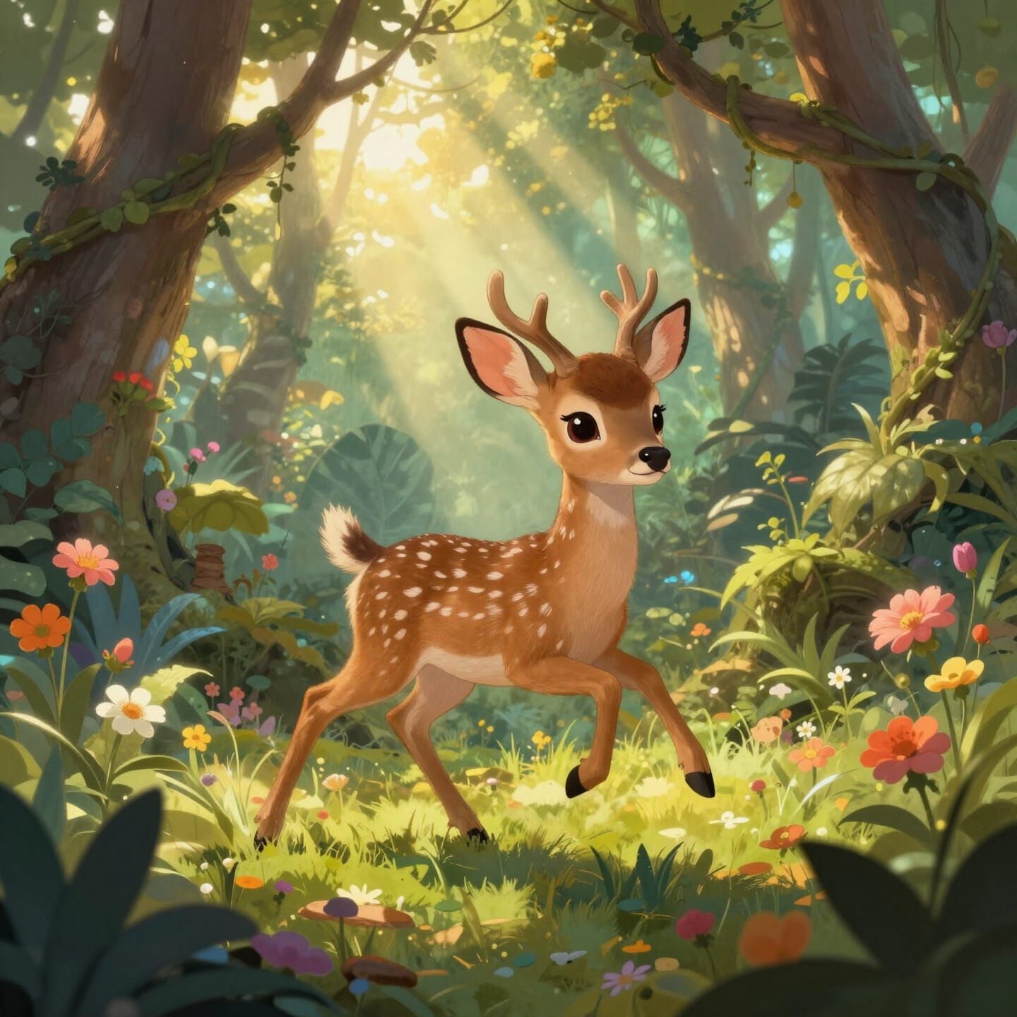 Charming Deer in Enchanted Jungle Digital Painting