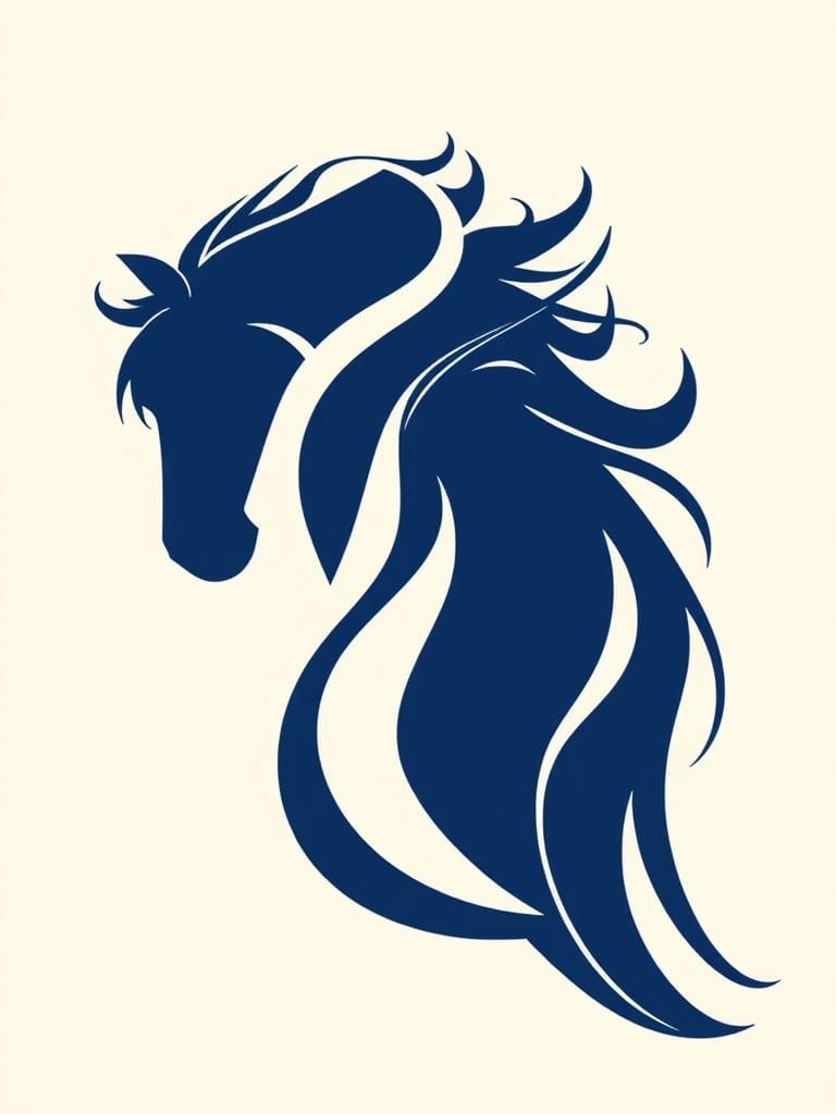 Elegant Minimalist Horse Silhouette in Navy and Ivory