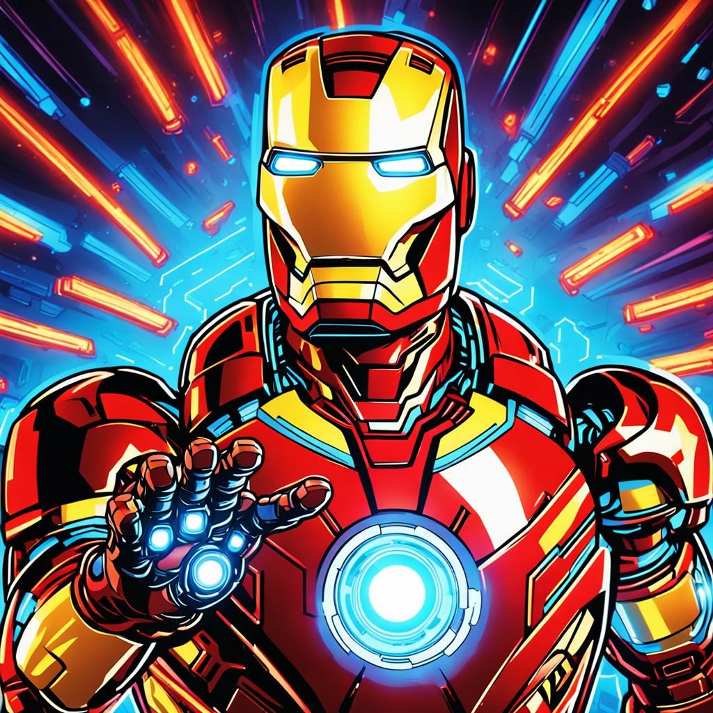 Happy Iron Man in High-Tech Lab