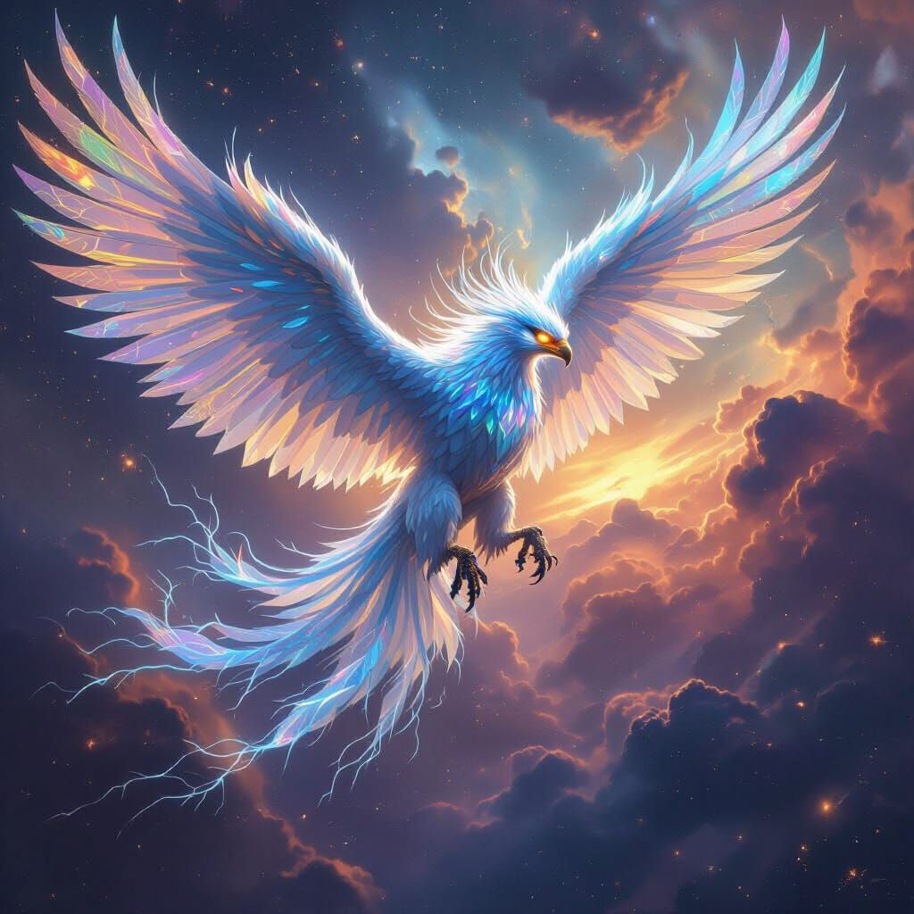 Bioluminescent Griffin Soaring Through a Nebula