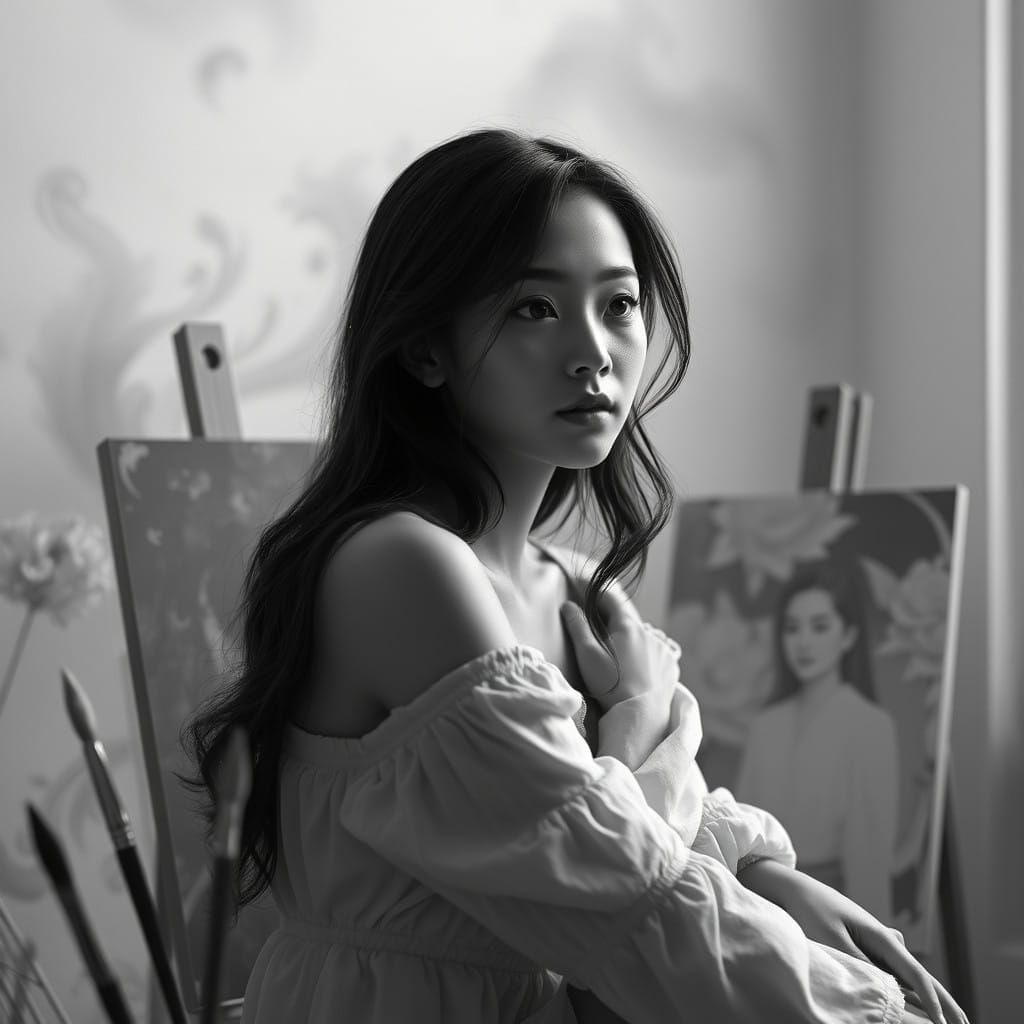 Stunning Grayscale Portrait of a Creative Malaysian Woman