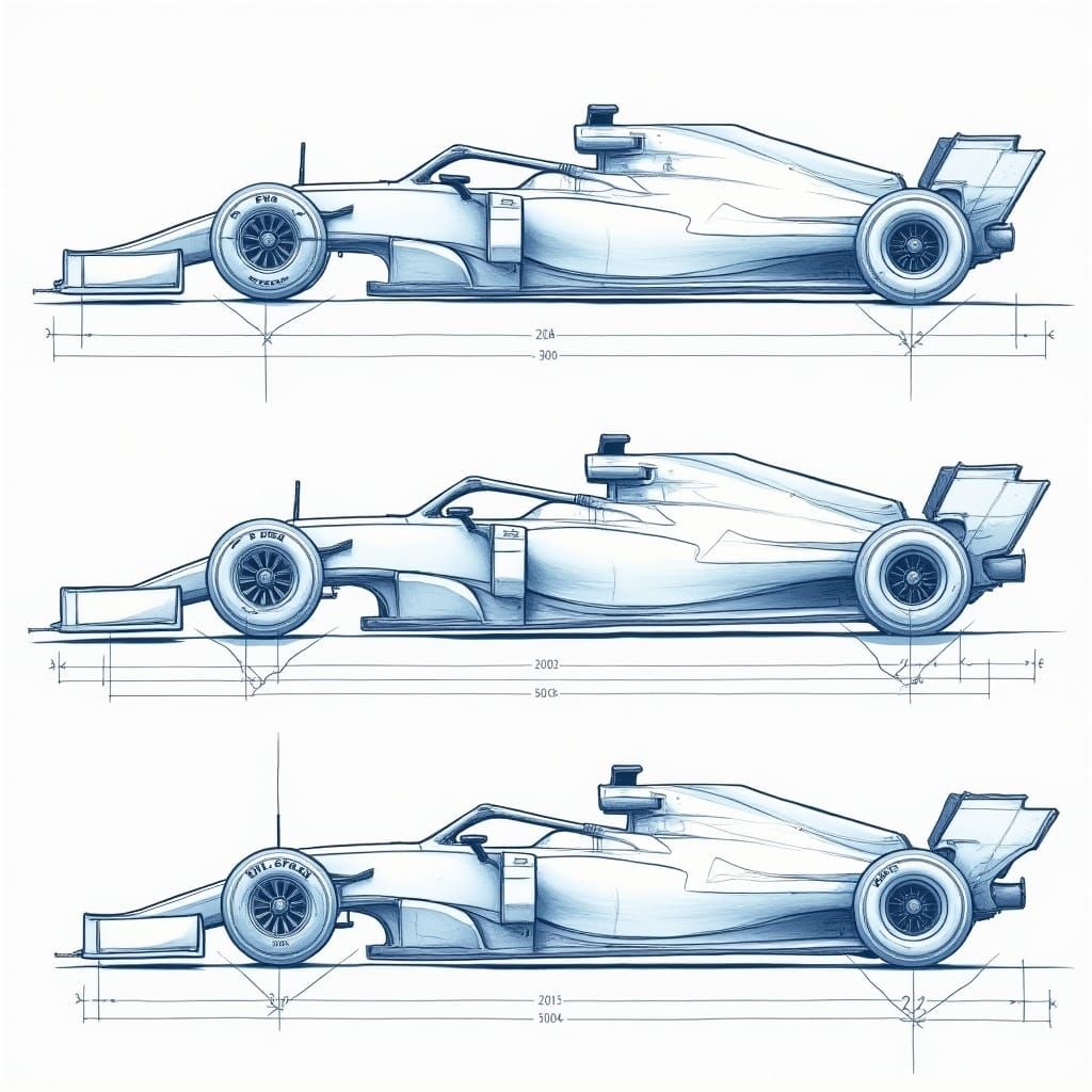 2025 F1 Car Blueprint: Six Views Technical Drawing
