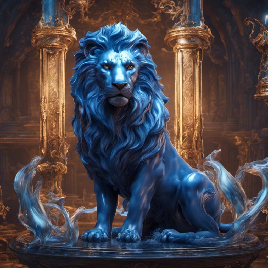 Blown Glass Blue Lion: Detailed Matte Painting