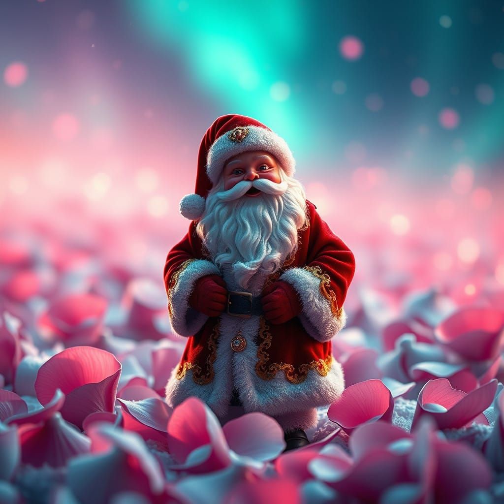 Miniature Santa Claus in Ethereal Winter Wonderland