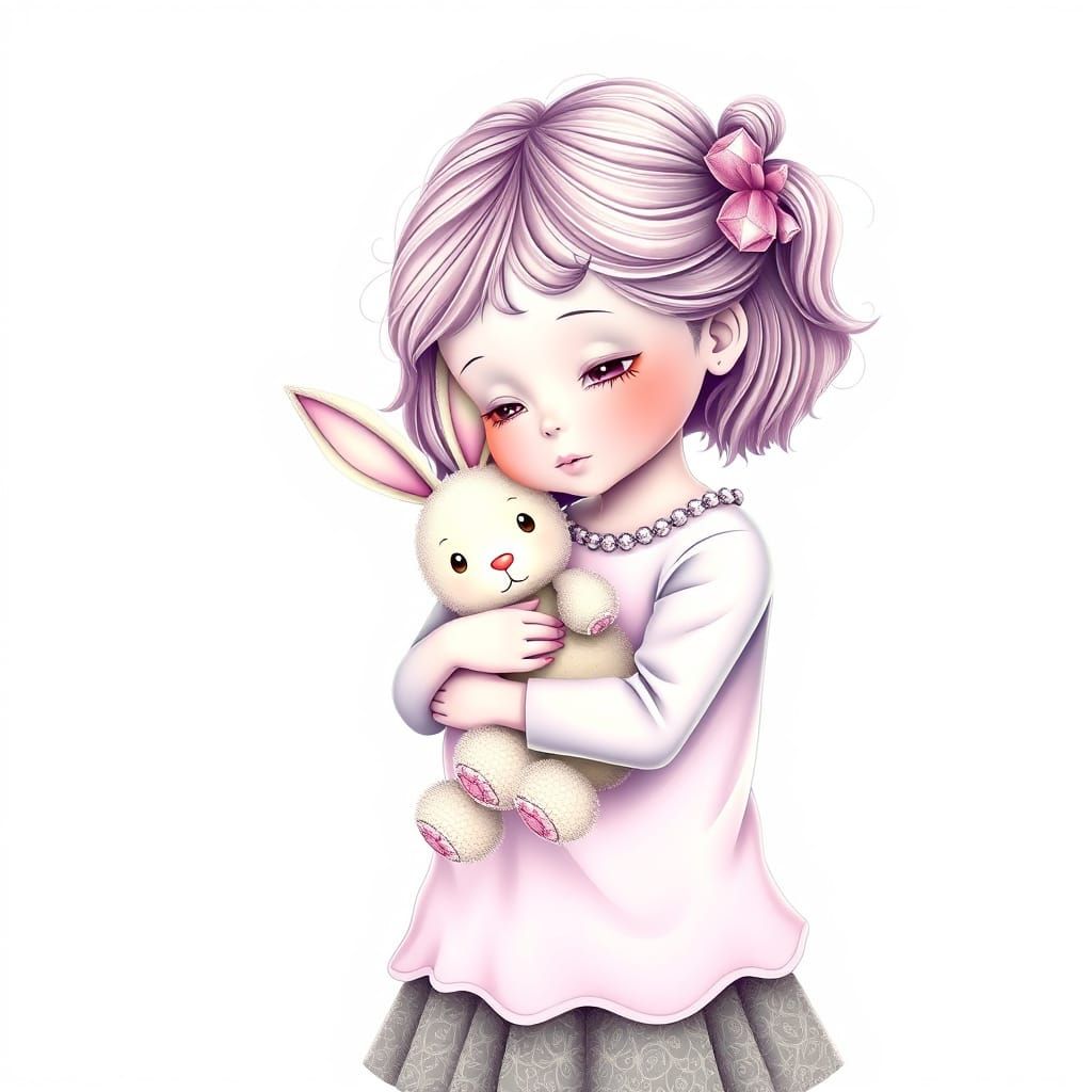 Little Girl Holding Her Beloved Bunny in Whimsical Abstract ...