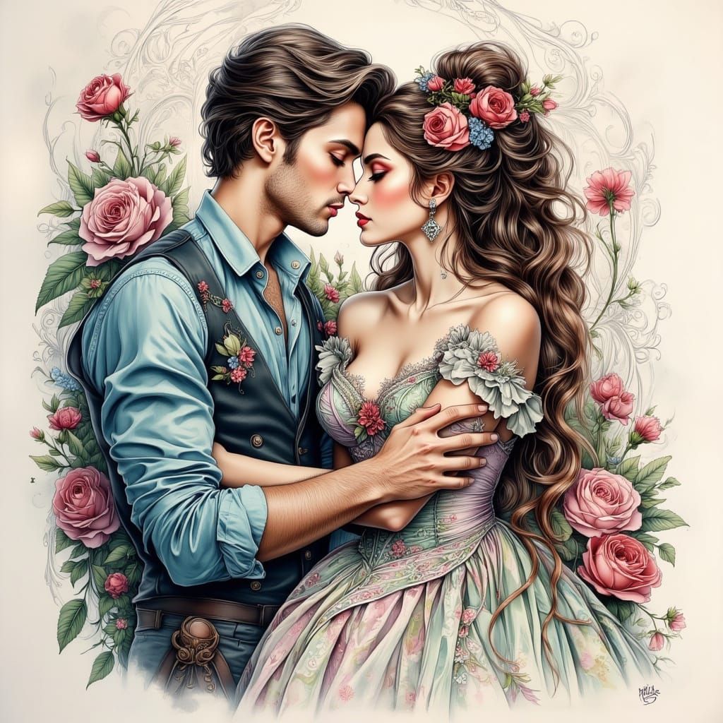 Whimsical Bohemian Fantasy Couple in Dreamy Pastel Hues