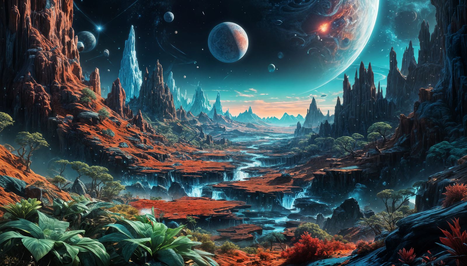 Cosmic Oasis Planet in Celestial Storm