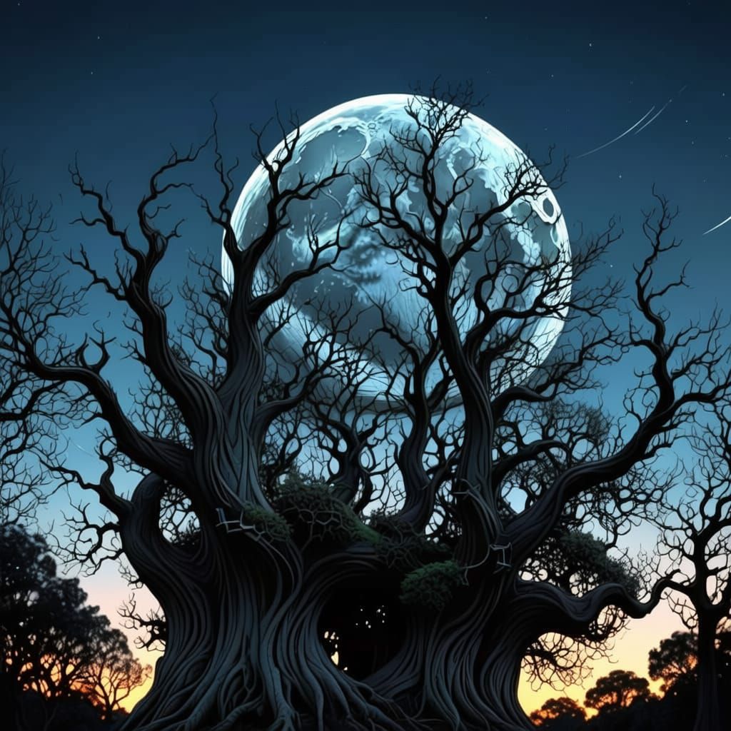 Night Sky Scene with a Single Moon