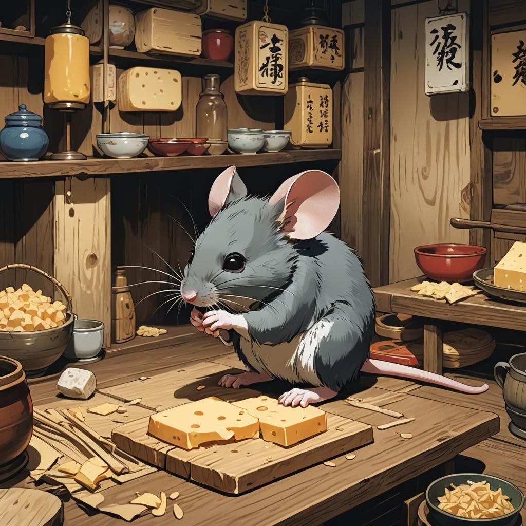 Mouse in Japanese House, Cel-Shaded Anime Style