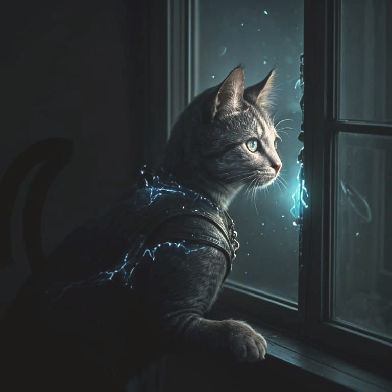 Ghost Cat Peering Through Window, Dark Fantasy Art