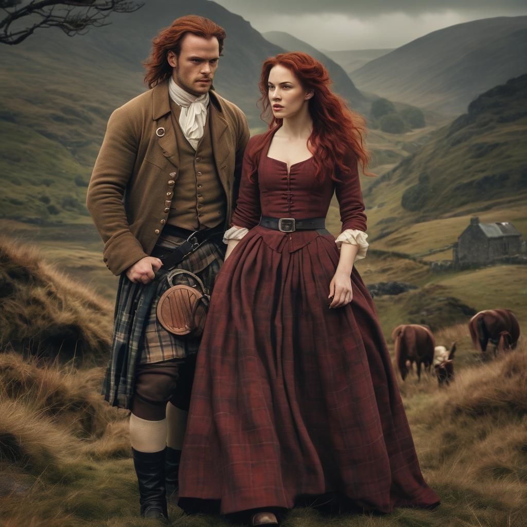 A richly detailed illustration inspired by the series Outlander. Jamie and Brianna