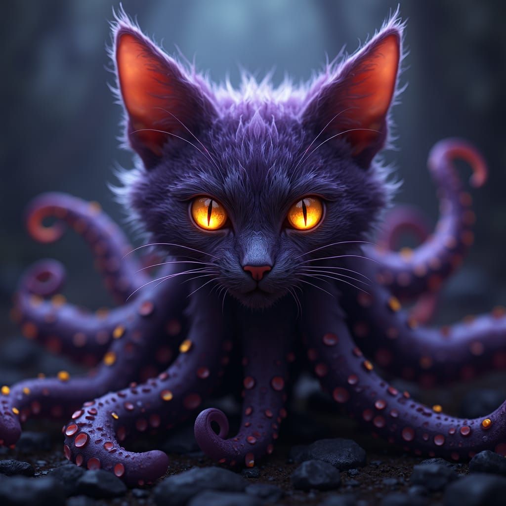 Mystical Cat-Wolf-Octopus Hybrid in Grimmer Style