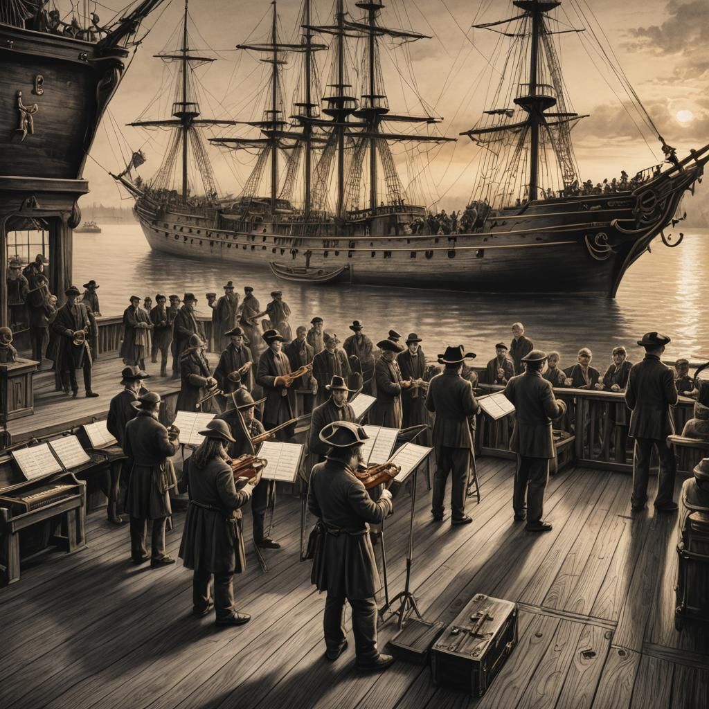 Orchestra Welcomes Pirate Captain: Charcoal Drawing