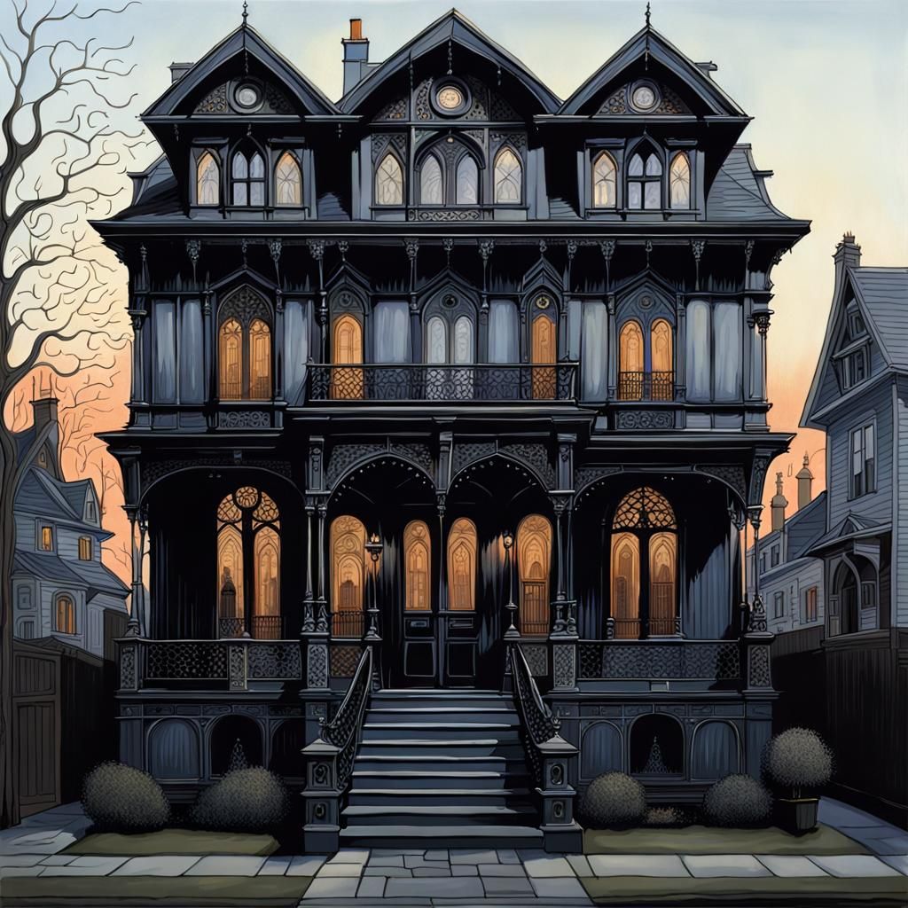 Spooky Victorian House Facade in Gouache