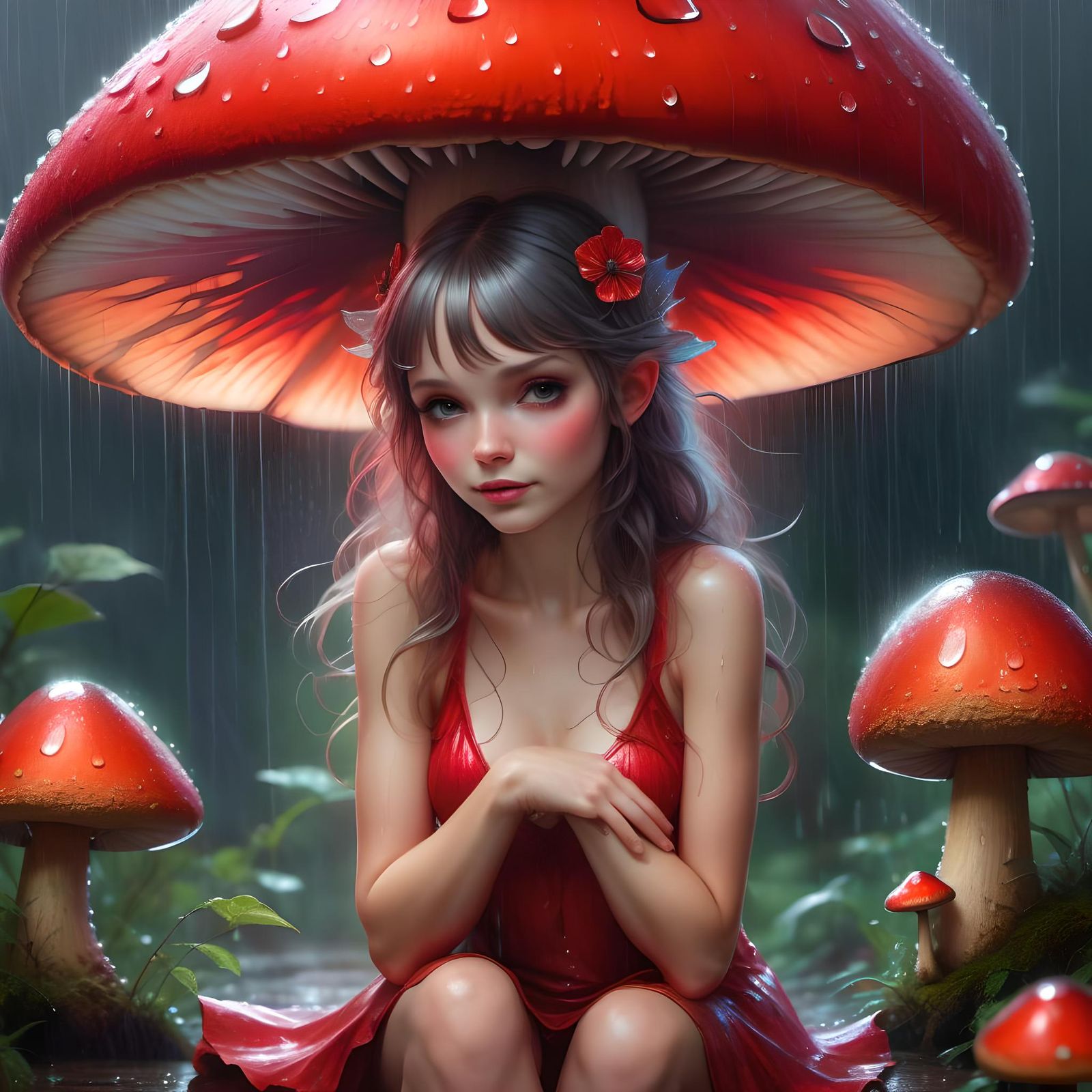 Enchanting Fairy Shelters from Rain Under Toadstool