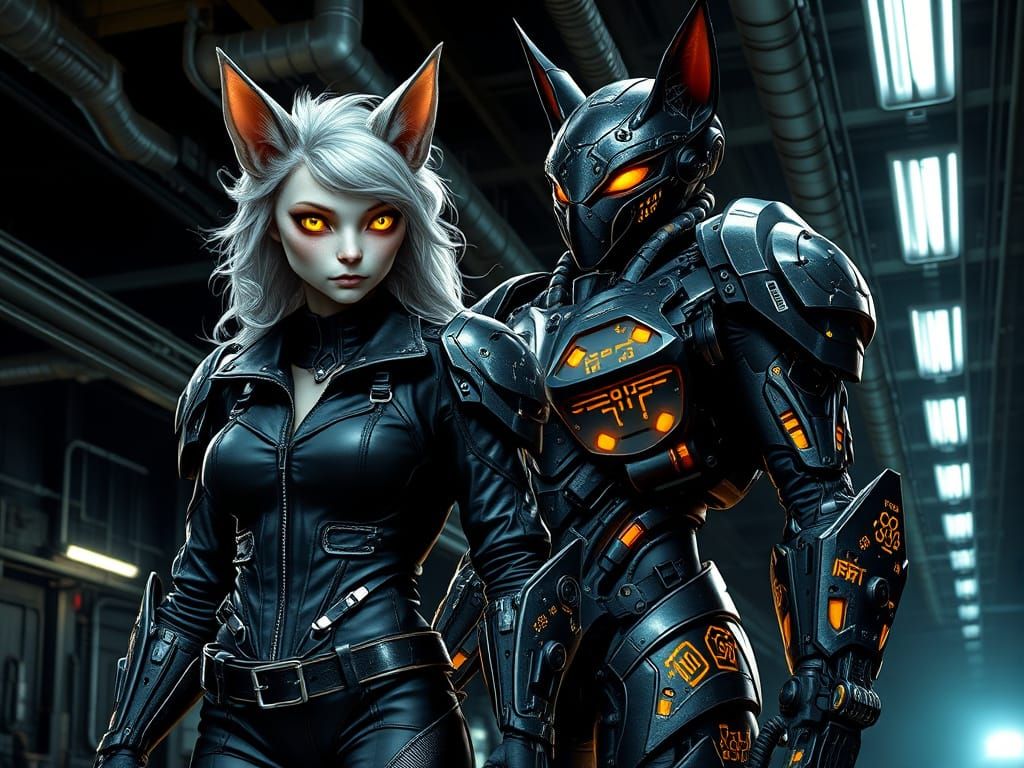 Cyberpunk Feline Warrior Showcases Futuristic Battle Suit