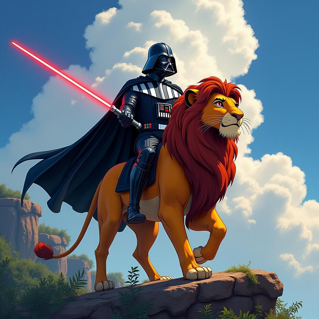 Darth Vader Rides Mufasa: Comic Book Style