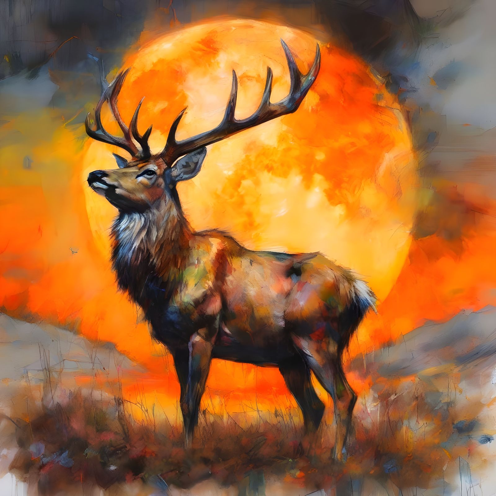 Majestic Moonlit Landscape with Deer